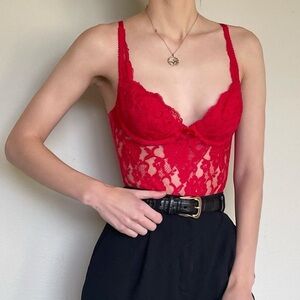 NWT Vintage Victoria's Secret Gold Label Red Lace Bodysuit Size 36C
